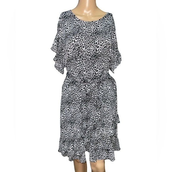 Michael Kors Women's Ruffle Short Sleeve Jewel Neck Dress Size XL - Picture 2 of 10